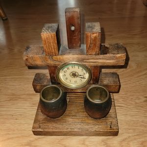 Vintage Wooden Clock/Candle Holder